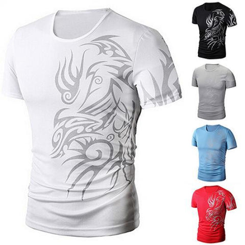 Men's Fashion Summer Cool Style Short Sleeve Round Neck Dragon Print T-shirt