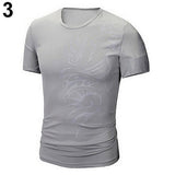 Men's Fashion Summer Cool Style Short Sleeve Round Neck Dragon Print T-shirt