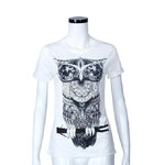 Women Casual Owl Blouse T-Shirt Loose O-neck Tops Tee