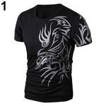 Men's Fashion Summer Cool Style Short Sleeve Round Neck Dragon Print T-shirt