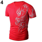 Men's Fashion Summer Cool Style Short Sleeve Round Neck Dragon Print T-shirt